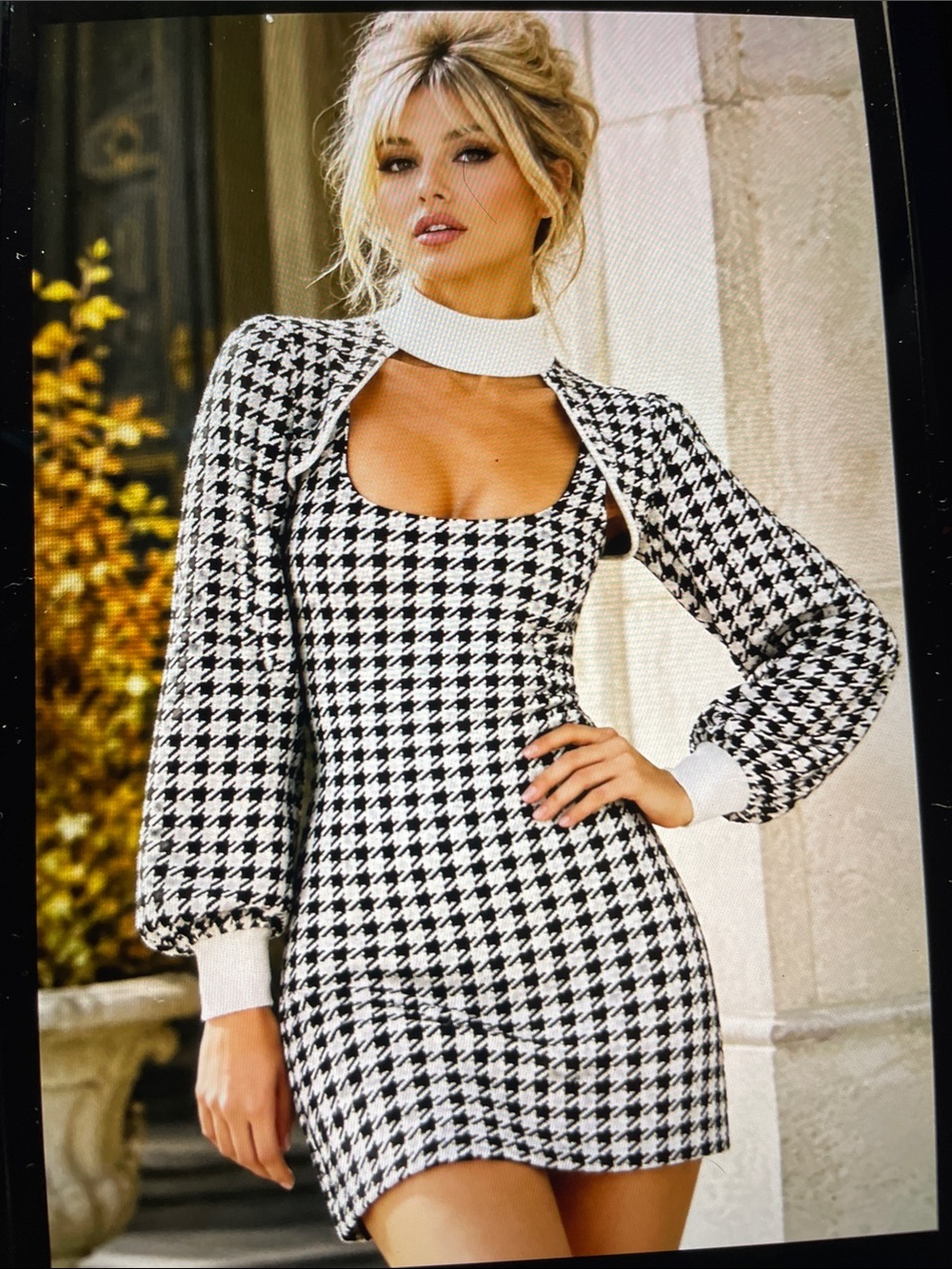 M Black & White Houndstooth Knit Mini Dress with Bolero NWOT
